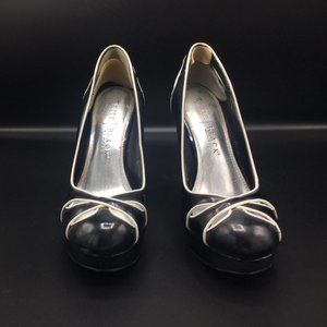 Patent leather close toe high heel wedges